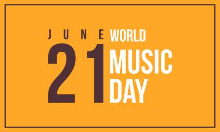 Orange background with a date written in brown number and letters June 21 and World Music Day written in white letters