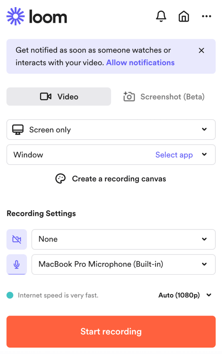 Start Recording on Loom